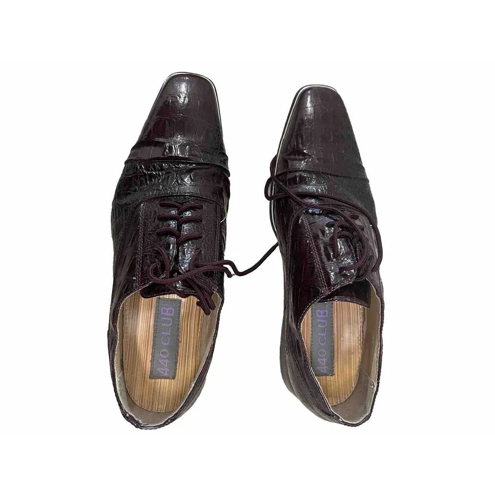 440 Club Mens Dress Shoes Size 8M Burgundy Faux Croc Lace Up Cap Toe